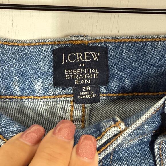 J Crew Essential Straight Jeans Size 28 Blue Denim Button Fly Frayed Hem Stretch - Picture 9 of 12